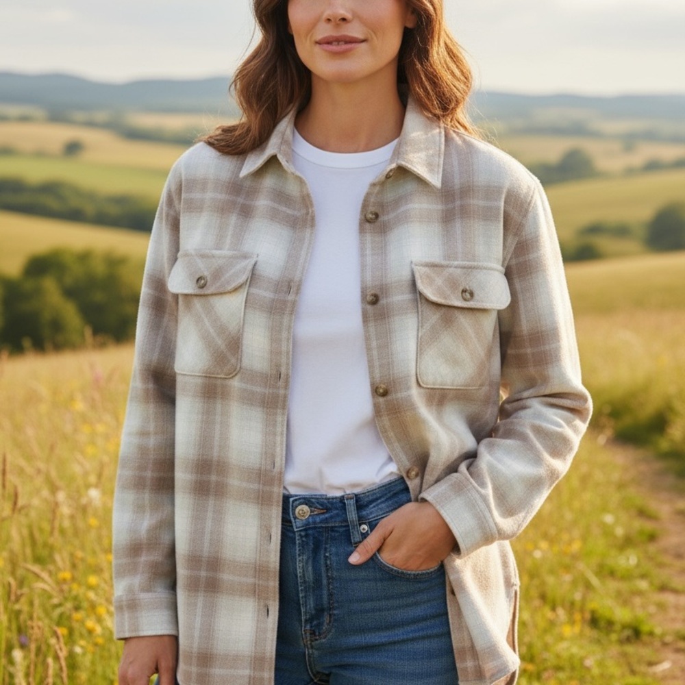 Abercrombie & Fitch Tan Plaid oversized Shirt size small. unisex